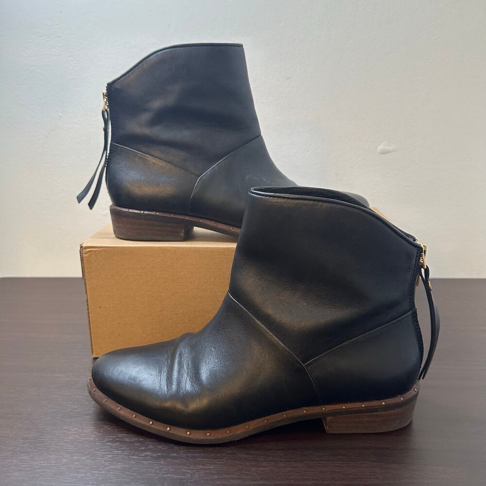 UGG Bruno Black Leather Western Ankle Boots with Zip, Size 7
